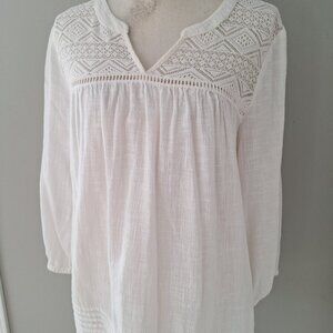 Simply Styled White Cotton Tunic Shirt Top Blouse Size Large
